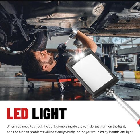 مرآة فحص تصغير السيارة مقاس 12 بوصة - 35 بوصة مع ضوء، أداة فحص مرآة تصغير السيارة LED جديدة مع تصميم قابل للتعديل بزاوية 360 درجة، أداة مرايا السيارات غير قابلة للانزلاق لرؤية موسعة in Kuwait