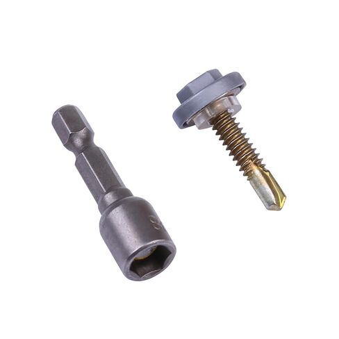 Roofing Screw Caps 100PCS M5.5 x 25mm Self Drilling Roofing Screws, Stainless Steel Hex Washer Head TEK Screws with 100 Silver Gray 8mm Screw Caps and Socket, Metal to Metal Sheet Screws in Kuwait