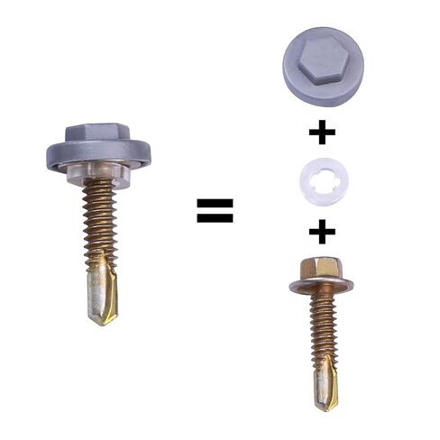 Roofing Screw Caps 100PCS M5.5 x 25mm Self Drilling Roofing Screws, Stainless Steel Hex Washer Head TEK Screws with 100 Silver Gray 8mm Screw Caps and Socket, Metal to Metal Sheet Screws in Kuwait