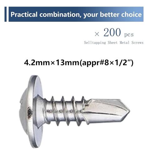 1/2" 200‑Piece 410 Stainless Steel Pan‑Head Self‑Drilling Screw Kit (#8 Sizes) – Corrosion‑Resistant Sheet Metal Drill‑Tapping Fasteners in Organizer Case in Kuwait