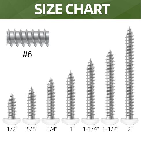 100 PCS #6 x 1-1/4" White Head Sheet Metal Screws, Pan Head Phillips Fast Self Tapping Screws, Round Head Wood Screws, Screwdriver Bit Included in Kuwait