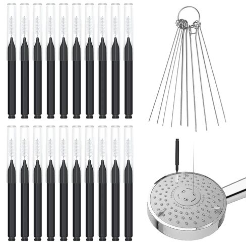 30pcs Shower Head Cleaner Tools, Shower Head Cleaning Brushes Multi-Size Shower Head Cleaner Picks Anti-Clogging Cleaning Brush for Bathroom Small Hole Gap Nozzle Window Slot (Black) in Kuwait