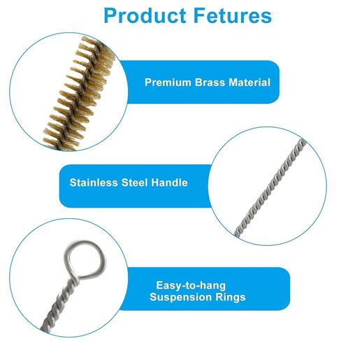 Zorfeter 7 PCS Brass Wire Tube Brush Kit, Long-Handle Wire Bristle Bottle Brushes 11'' Cleaning Pipe Cleaner, 6mm/8mm/10mm/12mm/15mm/20mm/22mm for Tubes/Bottle/Keyboards/Glass in Kuwait