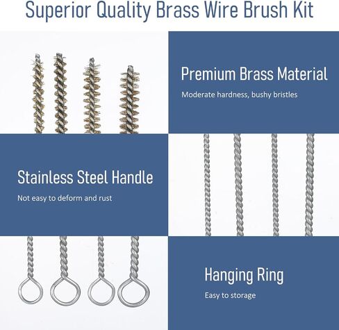 Tube Brush Kit 8 PCS Brass Wire Brush Stainless Steel Wire-Brushe11.8" Round Metal Bristle Cleaning for Deep Cleaning Pipes Auto Parts Bottles Tubes Narrow Spaces 4 Sizes (6mm/8mm/10mm/12mm) in Kuwait