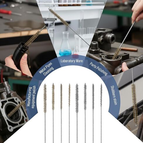 Tube Brush Kit 8 PCS Brass Wire Brush Stainless Steel Wire-Brushe11.8" Round Metal Bristle Cleaning for Deep Cleaning Pipes Auto Parts Bottles Tubes Narrow Spaces 4 Sizes (6mm/8mm/10mm/12mm) in Kuwait