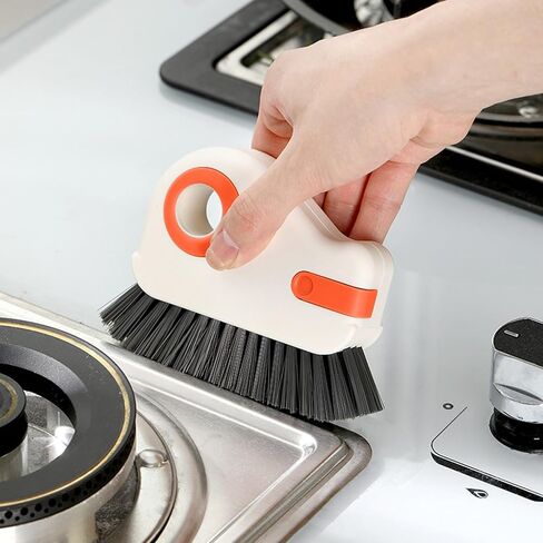 2 in 1 Groove Cleaning Brush, Multifunction Window Track Cleaning Tools with Hard Bristle and Hidden Scraper, Crevice Brush for Sliding Door Track, Window Seal, Sill (Orange) in Kuwait