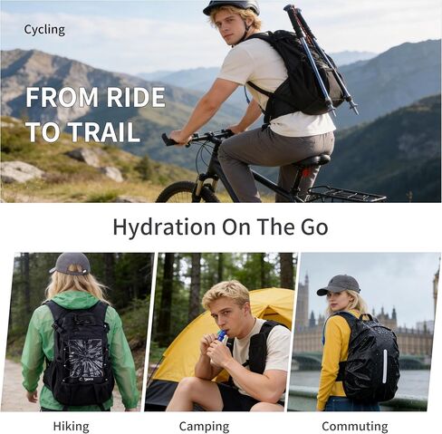 حقيبة ظهر Origem Hydration للمشي لمسافات طويلة سعة 22 لترًا مع غطاء مطر ومثانة مياه سعة 3 لتر، حقيبة ظهر مائية خفيفة الوزن مع حامل خوذة، وجيب للهاتف و10 أماكن تخزين لركوب الدراجات والرحلات والجري in Kuwait