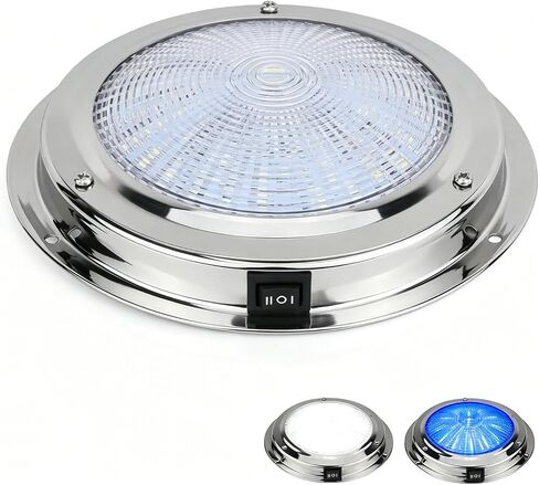 ضوء قبة للقوارب البحرية، ضوء داخلي بحري LED مزدوج اللون مقاس 5.5 بوصة مع مفتاح تبديل، مصباح كابينة قارب 12 فولت مع حامل سطح من الفولاذ المقاوم للصدأ، أبيض وأحمر in Kuwait