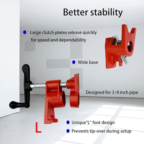 3/4" Wood Gluing Clamp,With Unique Foot Design,Heavy Duty Pipe Clamps for Woodworking, Carpentry, Home Improvement & DIY Projects. (3/4",6 Pack) in Kuwait
