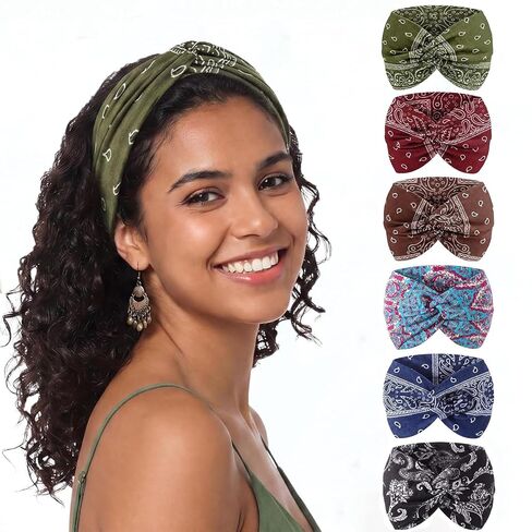 obeoby 6 Pack Wide Turban Headbands for Workout Yoga, 6inch Non Slip Boho Knotted Hair Bands for Lady Large African Wide Hair Wrap in Saudi Arabia