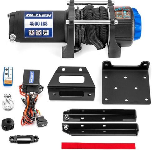 WeiSen 4500lb Electric Winch Kit with Rocker Switch and Winch Mount Compatible with Polaris RZR 570 800 S 2008-2022, with 32ft Synthetic Line Hawse Fairlead Hook and Line Stopper in Kuwait