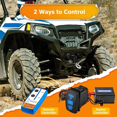 WeiSen 4500lb Electric Winch Kit with Rocker Switch and Winch Mount Compatible with Polaris RZR 570 800 S 2008-2022, with 32ft Synthetic Line Hawse Fairlead Hook and Line Stopper in Kuwait