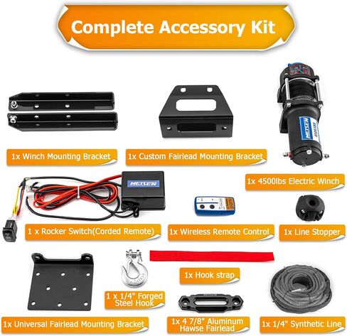 WeiSen 4500lb Electric Winch Kit with Rocker Switch and Winch Mount Compatible with Polaris RZR 570 800 S 2008-2022, with 32ft Synthetic Line Hawse Fairlead Hook and Line Stopper in Kuwait