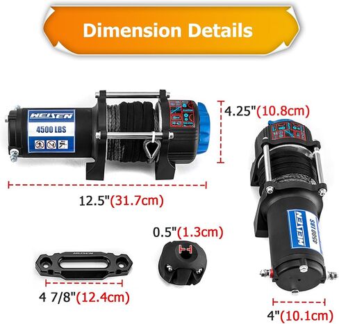 WeiSen 4500lb Electric Winch Kit with Rocker Switch and Winch Mount Compatible with Polaris RZR 570 800 S 2008-2022, with 32ft Synthetic Line Hawse Fairlead Hook and Line Stopper in Kuwait