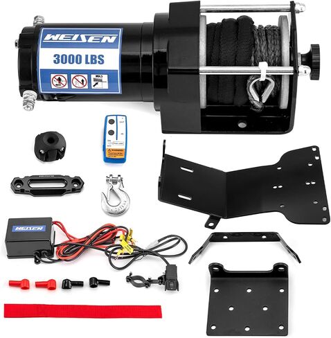 WeiSen 3000lb Electric Winch Kit with Rocker Switch and Winch Mount Compatible with Honda Rancher TRX350 TRX400 2000-2008, with 32ft Synthetic Line Hawse Fairlead Hook and Line Stopper in Kuwait