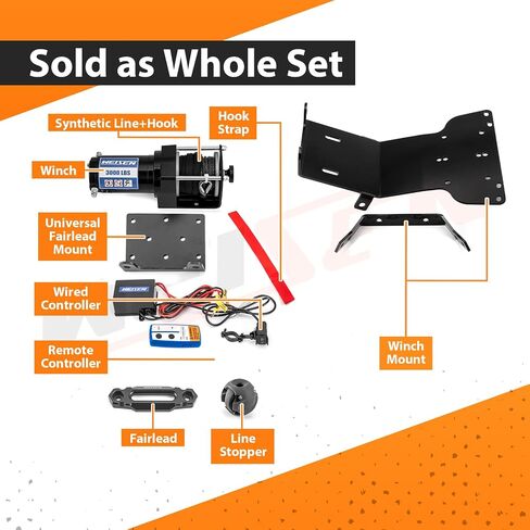 WeiSen 3000lb Electric Winch Kit with Rocker Switch and Winch Mount Compatible with Honda Rancher TRX350 TRX400 2000-2008, with 32ft Synthetic Line Hawse Fairlead Hook and Line Stopper in Kuwait