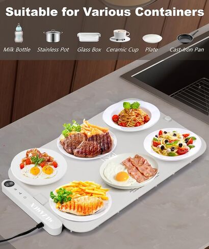 Warming Mat for Food, Advanced Graphene Warming Plate for Food with Rapid and Even Heating, Dishwasher-Safe Silicone Food Warming Mats for Countertop and Buffets Party - Gray, 24"x15" in Saudi Arabia