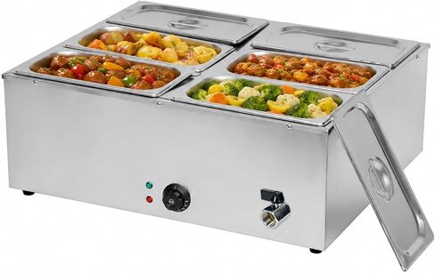 Commercial Food Warmer 6 Pan 48QT Stainless Steel Buffet Server with Precise Temperature Control 86-185°F, 1500W Bain Marie Steam Table for Restaurants Catering Food Truck, with Lids & Drain Valve in Kuwait