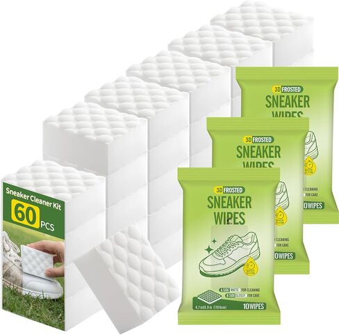 Creatyi 35 or 60 PCS Shoe Cleaner Sneaker Cleaner Kit Cleaning Sponge and 3D Sneaker Wipes for Sneakers in Kuwait