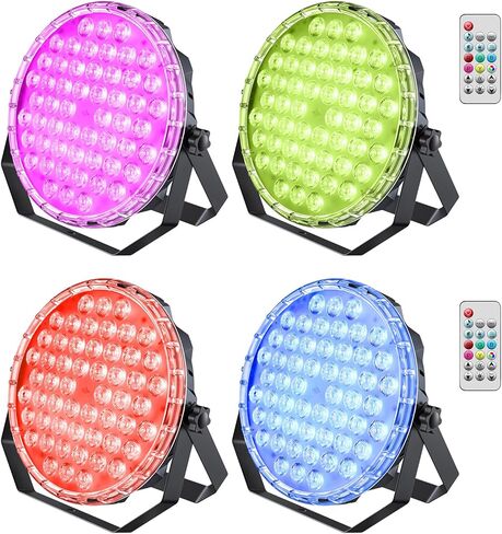 BETOPPER Ultra Slim DJ Par Light، 54x1W RGB LED Par Can مع DMX512، مسرح منخفض وإضاءة علوية، أضواء DJ تعمل عن بعد والصوت لحفلات الزفاف ديسكو، 4 عبوات in Kuwait