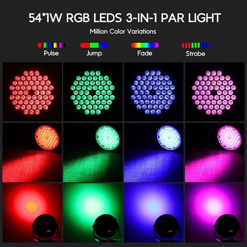 BETOPPER Ultra Slim DJ Par Light، 54x1W RGB LED Par Can مع DMX512، مسرح منخفض وإضاءة علوية، أضواء DJ تعمل عن بعد والصوت لحفلات الزفاف ديسكو، 4 عبوات in Kuwait