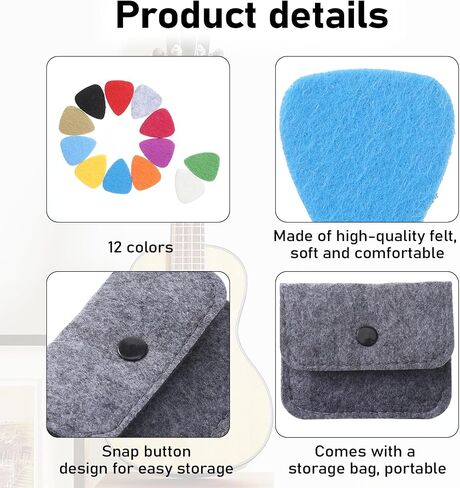 12 Pieces Felt Picks for Ukulele Felt Guitar Picks Ukulele-Picks Heart Shape Pick with Picks-Holder Case for Guitar Musician Enthusiasts (Multicolor) in Kuwait