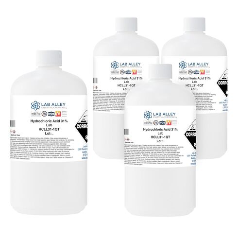 Lab Alley Hydrochloric Acid 31%, Lab Grade, High-Quality Solution for Industrial and Laboratory Use, Ideal for Use in Leather and Steel Industries (1 Gallon Total (Pack of 4 x 1 Quart Bottles)) in Saudi Arabia