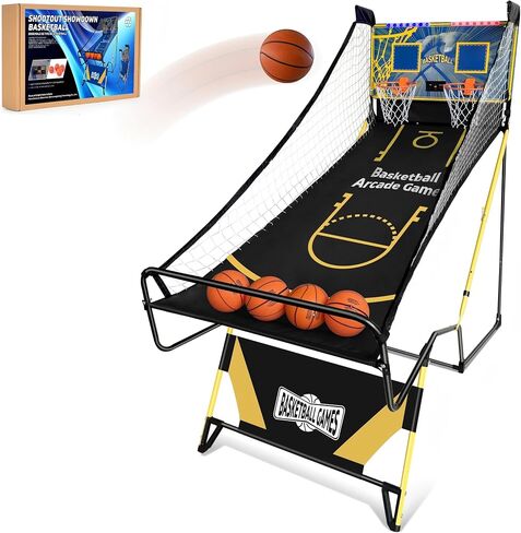 Small Arcade Basketball Game,Foldable Indoor Dual Basketball Scoring System with Sound Effects,Pump and Dual HoopsGame Modes for Family Game in Saudi Arabia