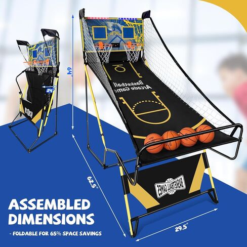 Small Arcade Basketball Game,Foldable Indoor Dual Basketball Scoring System with Sound Effects,Pump and Dual HoopsGame Modes for Family Game in Saudi Arabia