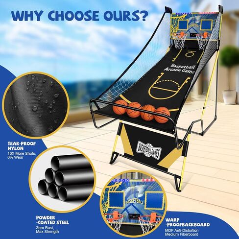 Small Arcade Basketball Game,Foldable Indoor Dual Basketball Scoring System with Sound Effects,Pump and Dual HoopsGame Modes for Family Game in Saudi Arabia
