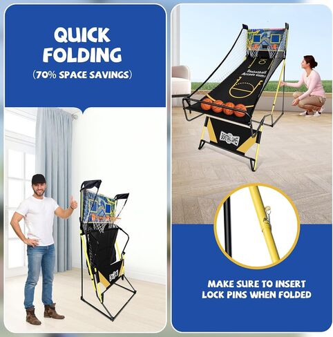 Small Arcade Basketball Game,Foldable Indoor Dual Basketball Scoring System with Sound Effects,Pump and Dual HoopsGame Modes for Family Game in Saudi Arabia