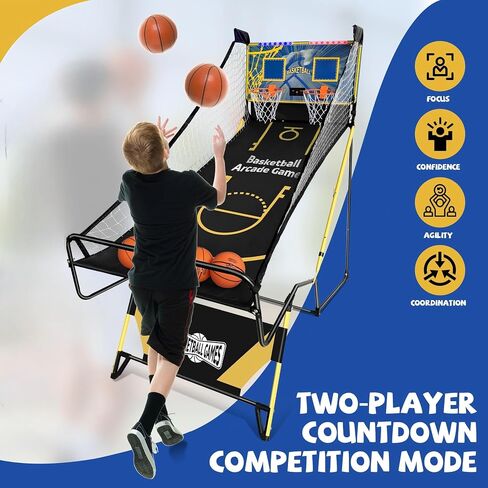 Small Arcade Basketball Game,Foldable Indoor Dual Basketball Scoring System with Sound Effects,Pump and Dual HoopsGame Modes for Family Game in Saudi Arabia