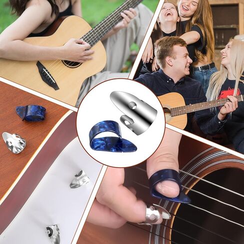 6 Pcs Banjo Finger Picks 4 Stainless Steel Guitar Finger Picks and 2 Plastic Thumb Pick Adjustable Fingers Pick for Acoustic Guitars Banjo Ukulele Harp Bass (Silver Blue) in Kuwait