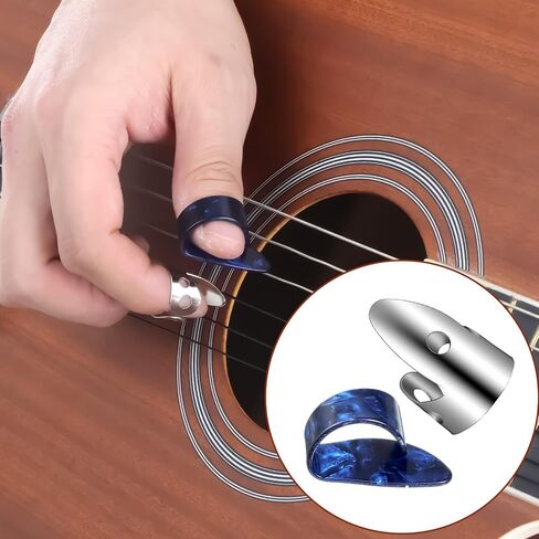 6 Pcs Banjo Finger Picks 4 Stainless Steel Guitar Finger Picks and 2 Plastic Thumb Pick Adjustable Fingers Pick for Acoustic Guitars Banjo Ukulele Harp Bass (Silver Blue) in Kuwait
