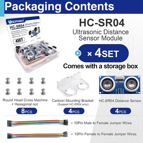 4 قطع HC-SR04 وحدة استشعار المسافة بالموجات فوق الصوتية مع دعامات تثبيت، نطاق 2-400 سم، مستشعر قياس مسافة عدم الاتصال 5 فولت متوافق مع Arduino R3 MEGA2560 Nano للروبوتات والأتمتة in Kuwait