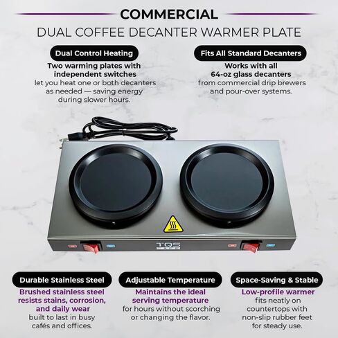 Dual Coffee Decanter Warmer Plate – 2-Burner Electric Coffee Warmer for Commercial Use – Stainless Steel Coffee Pot Warmer Plate – Keeps Coffee Warm for Offices, Cafes, Restaurants & Events TQS CAFE in Kuwait