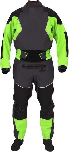 4-layer Kayak Dry Suit For Men Latex Gaskets On Neck And Wrist Dual-adjustable Overskirt, Neoprene Locks Down For Sailing,Kayaking(Green,M) in Kuwait
