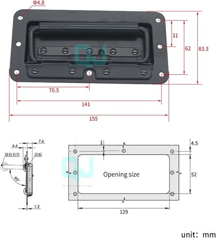 LS504-3 Square Concealed Embedded Spring Folding Handle Toolbox Side Black with Rubber Sleeve 1Pcs in Kuwait