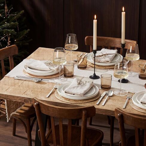 KINGSTONE 14 x 108 Inches Frayed Edge Table Runner, 270G Heavyweight Sand Washed Slub Texture Cotton Linen for Modern Farmhouse, Rustic Home Decorations Dining Room Wedding Boho Decor, Natural in Kuwait