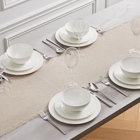 KINGSTONE 14 x 108 Inches Frayed Edge Table Runner, 270G Heavyweight Sand Washed Slub Texture Cotton Linen for Modern Farmhouse, Rustic Home Decorations Dining Room Wedding Boho Decor, Natural in Kuwait