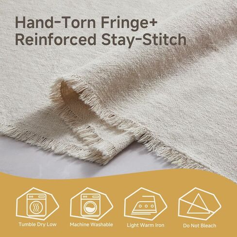 KINGSTONE 14 x 108 Inches Frayed Edge Table Runner, 270G Heavyweight Sand Washed Slub Texture Cotton Linen for Modern Farmhouse, Rustic Home Decorations Dining Room Wedding Boho Decor, Natural in Kuwait