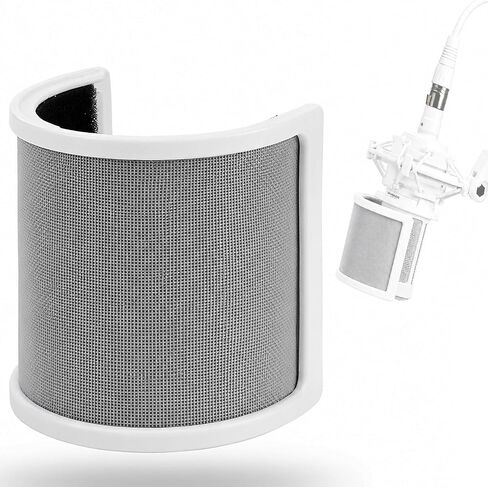 Musiin Mic Pop Filter for 45-61mm Mics, Compatible with AT2020 AT2035 AT4040 Rode NT1A MXL 770 Samson Meteor Razer Seiren X and More, U-Shaped 3-Layer Pop Shield for Recording and Podcasting (White) in Kuwait