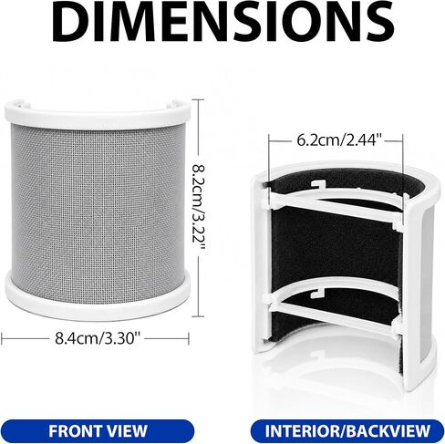 Musiin Mic Pop Filter for 45-61mm Mics, Compatible with AT2020 AT2035 AT4040 Rode NT1A MXL 770 Samson Meteor Razer Seiren X and More, U-Shaped 3-Layer Pop Shield for Recording and Podcasting (White) in Kuwait