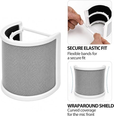 Musiin Mic Pop Filter for 45-61mm Mics, Compatible with AT2020 AT2035 AT4040 Rode NT1A MXL 770 Samson Meteor Razer Seiren X and More, U-Shaped 3-Layer Pop Shield for Recording and Podcasting (White) in Kuwait
