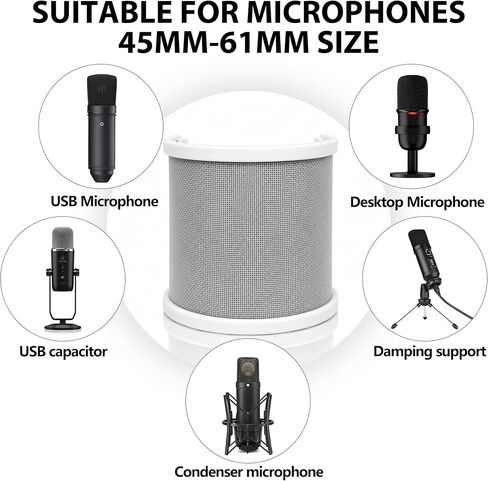 Musiin Mic Pop Filter for 45-61mm Mics, Compatible with AT2020 AT2035 AT4040 Rode NT1A MXL 770 Samson Meteor Razer Seiren X and More, U-Shaped 3-Layer Pop Shield for Recording and Podcasting (White) in Kuwait