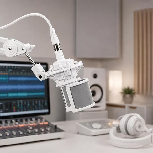 Musiin Mic Pop Filter for 45-61mm Mics, Compatible with AT2020 AT2035 AT4040 Rode NT1A MXL 770 Samson Meteor Razer Seiren X and More, U-Shaped 3-Layer Pop Shield for Recording and Podcasting (White) in Kuwait