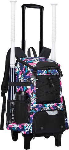 KAVIGOR 2-in-1 Rolling Baseball & Softball Bag, Detachable Backpack, Roll or Carry, Dual-Pole Anti-Tip, 3.5" Wheels, No Tools Setup in Kuwait