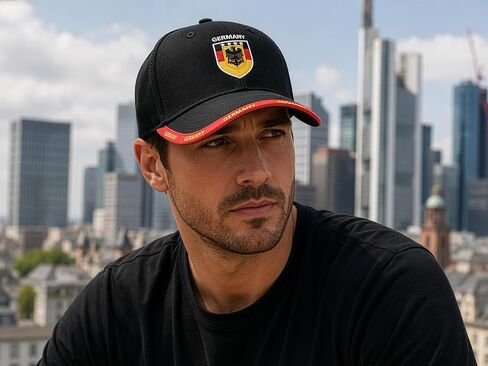قبعة بيسبول Just 4 Kicks Germany لكرة القدم - معدات مشجعي كرة القدم لكأس العالم - قبعة ألمانية مطرزة بشعار النسر قابلة للتعديل، أسود/أحمر in Kuwait