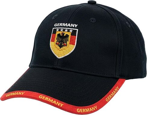 قبعة بيسبول Just 4 Kicks Germany لكرة القدم - معدات مشجعي كرة القدم لكأس العالم - قبعة ألمانية مطرزة بشعار النسر قابلة للتعديل، أسود/أحمر in Kuwait