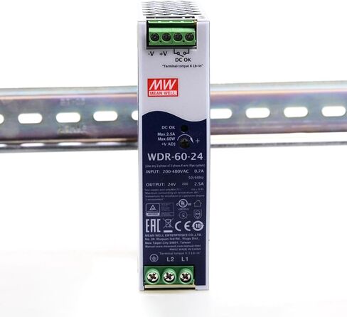WDR-60-24 DIN Rail Power Supply 60W 24V 2.5A, Ultra-Slim 32mm Width, 180-550VAC Ultra-Wide Input, Full Protection,for Industrial Control, PLC Systems, Factory Automation in Kuwait
